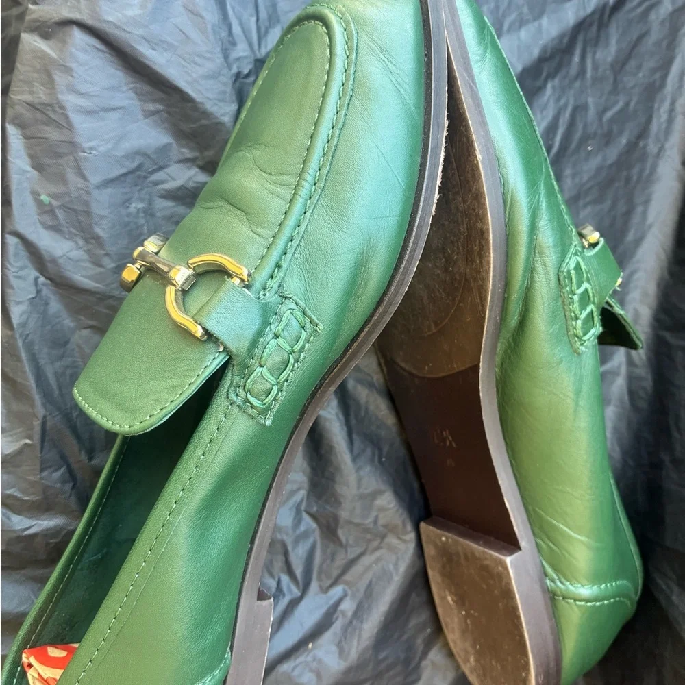 Zara Green Leather Loafers with Gold Horsebit - Picture 2 of 4